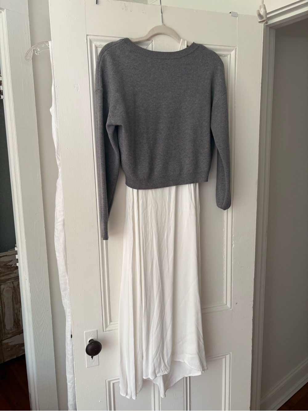 Anthropologie Gray Knit Cropped Sweater with White Midi Dress - Picture 2 of 4
